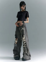 Retro washed low waist wide leg pants