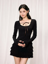 U-neck long-sleeved knitted dress