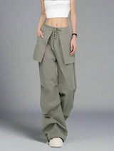 Retro green layered pleated cargo pants