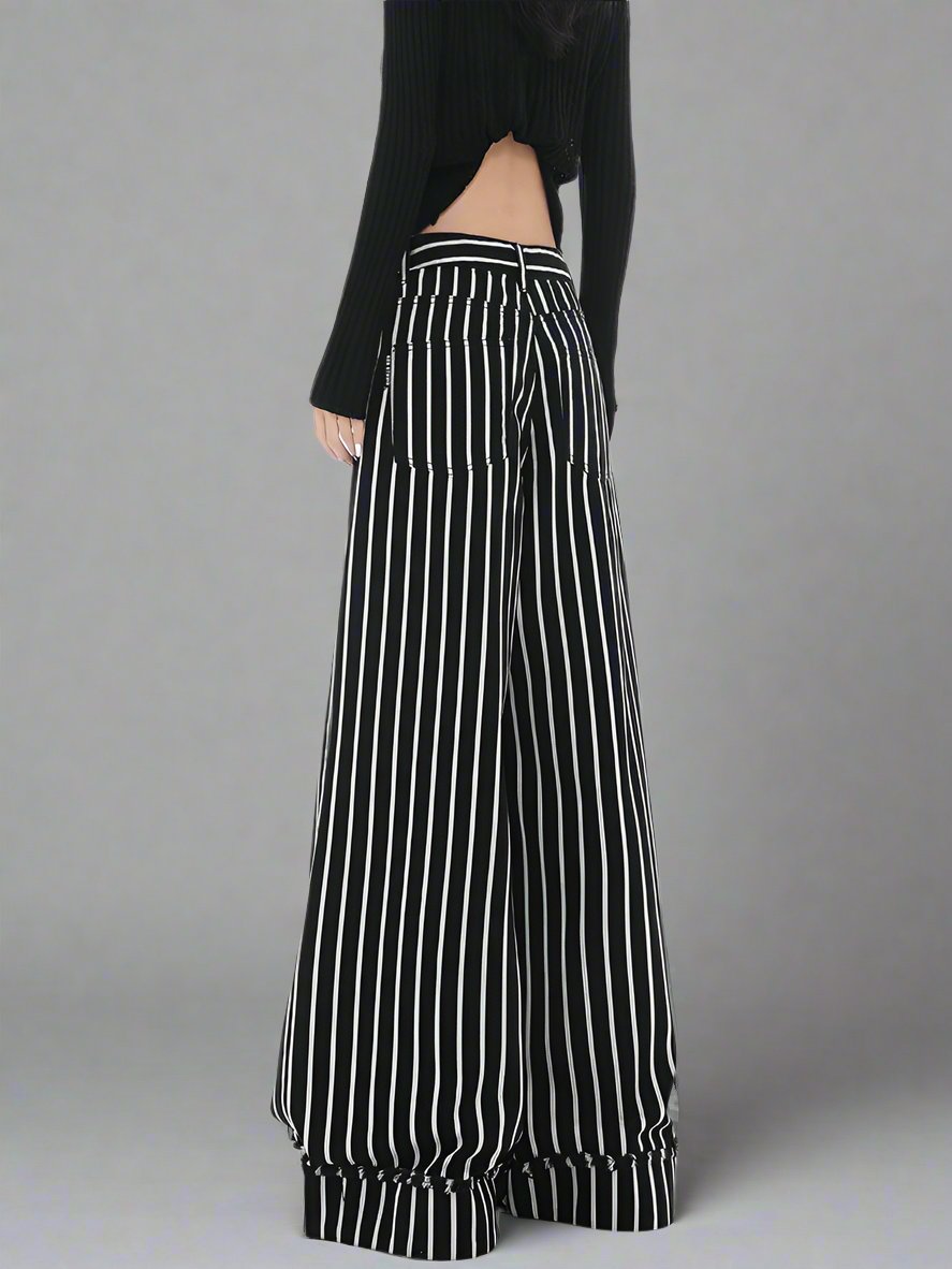 Black and white vertical stripe wide-leg jeans