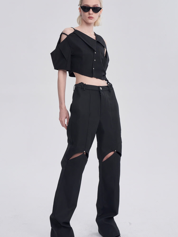 High-waisted straight-leg casual pants