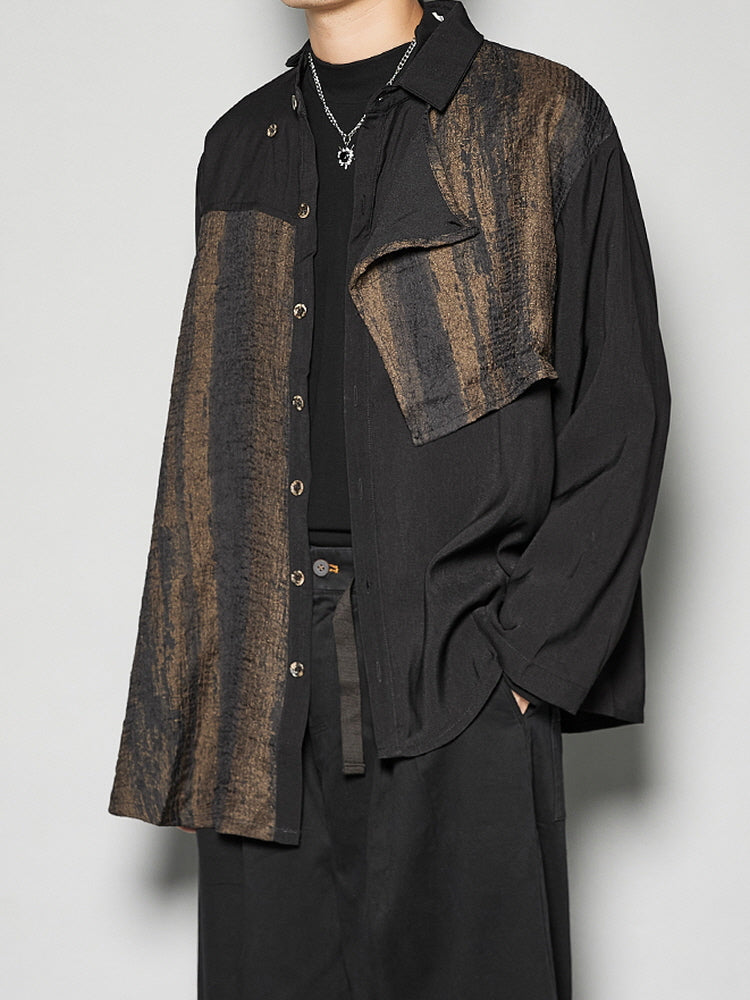 Japanese retro contrasting loose long-sleeved shirt