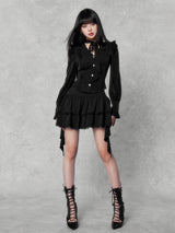 Bow shirt, lace, irregular streamer skirt