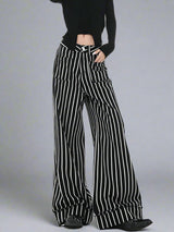 Black and white vertical stripe wide-leg jeans