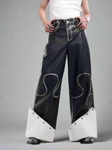 Stud panel casual faux leather pants