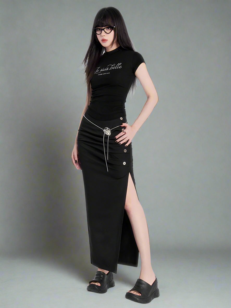 Split cargo mid-length hip skirt