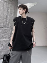 Metal buckle deconstructed design sleeveless T-shirt