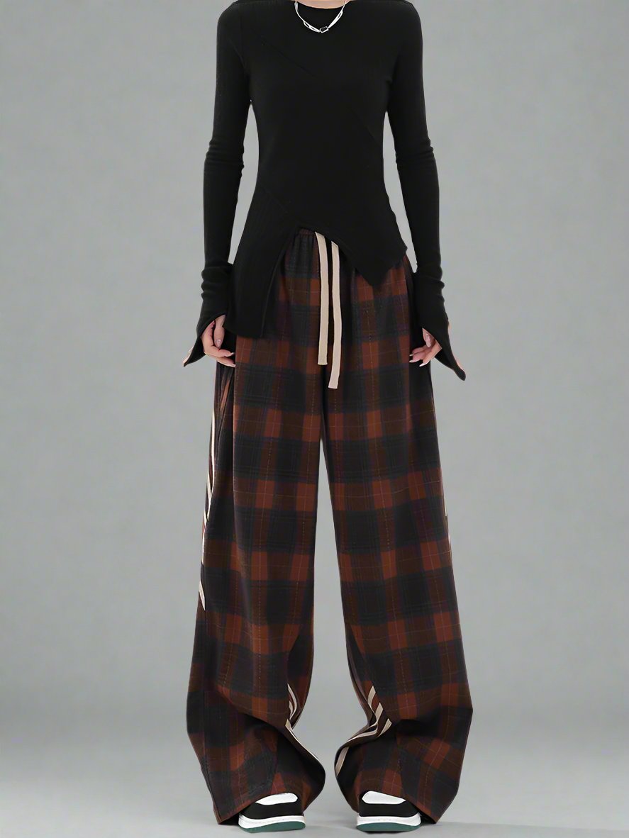 Casual plaid wide-leg pants