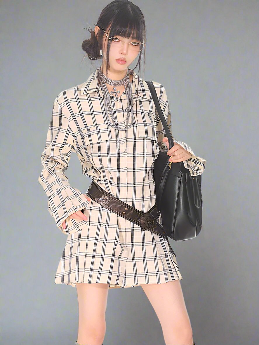 Retro long sleeve fitted shirt dress