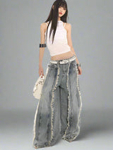 Deconstructed wide-Leg denim pants