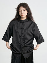 Ice Silk Jacquard chinese short-sleeved thin shirt