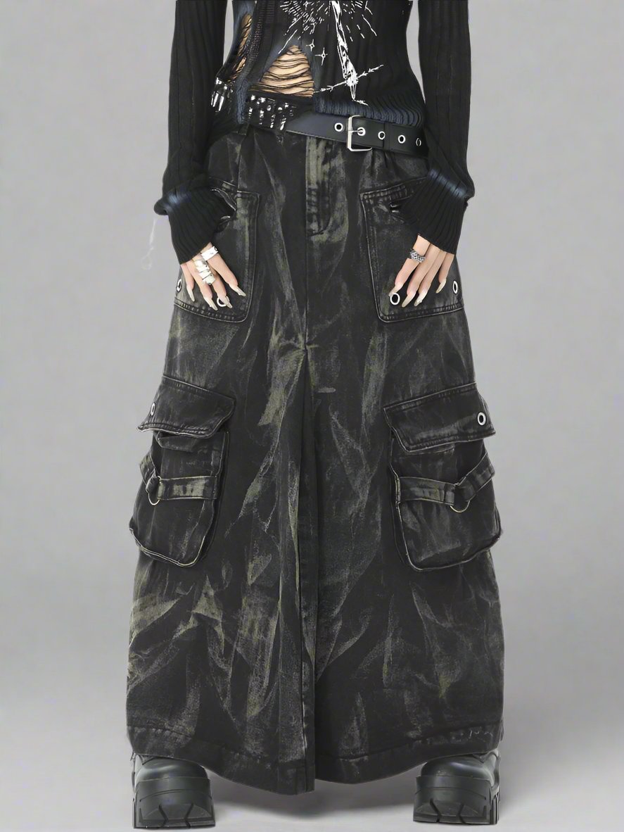 Metal big pocket denim skirt