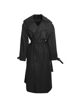 Black silhouette tie waist PU leather coat