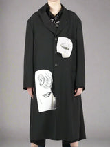 Eye and abstract patch embroidered long Coat