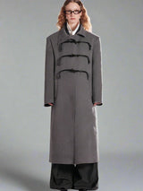 Asymmetrical horn button wool coat