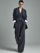 Grey striped drape suit wide-leg pants