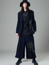 Peony flower tassel embroidery loose pants