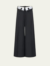 Contrasting flip waist pleated wide-leg pants