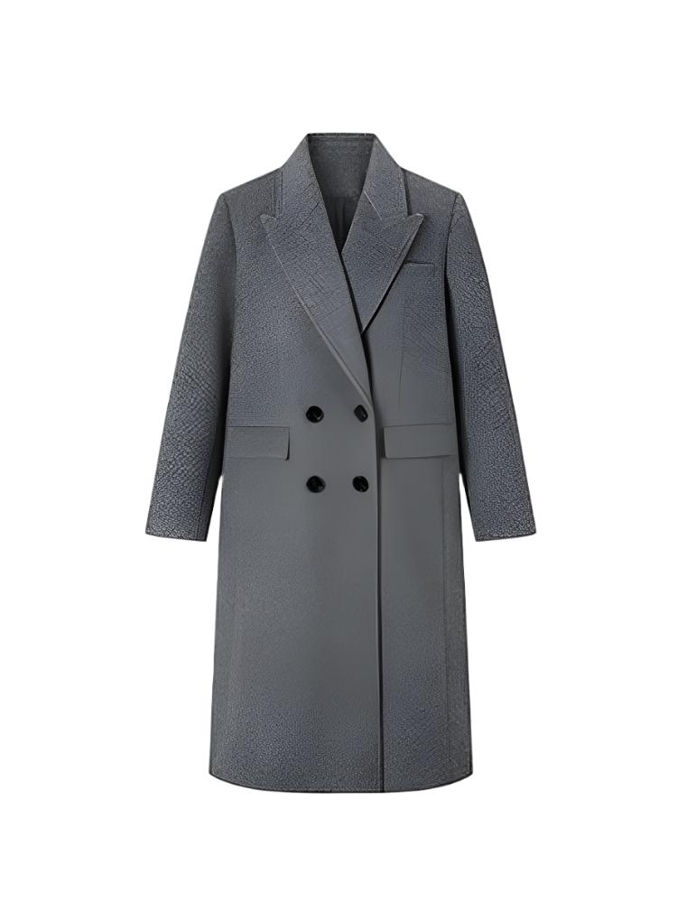 Gray lapel-collar double-breasted woolen coat