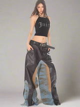 Leather patchwork wide-leg Pants