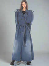 Double breasted denim trench coat