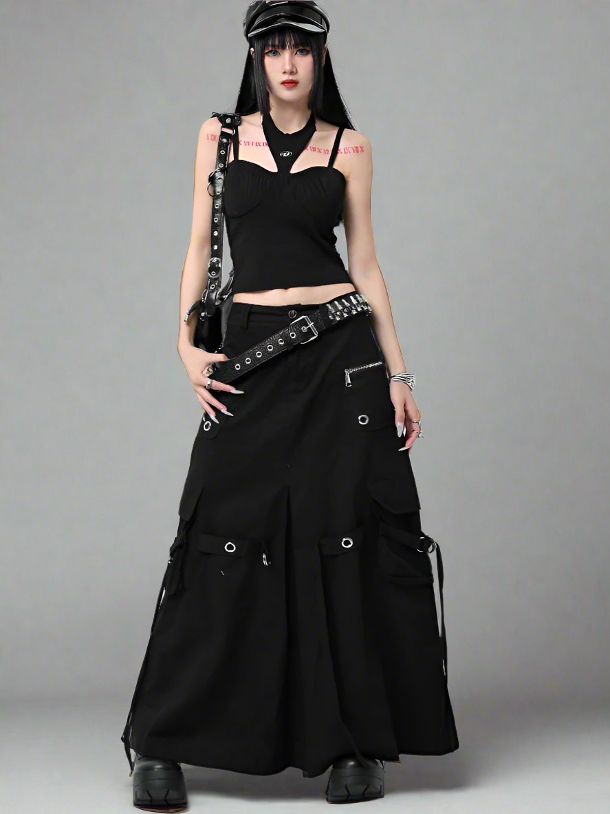 Black metal buckle cargo pocket Skirt