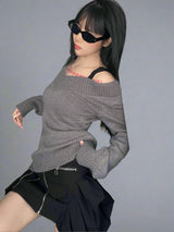 V-neck slouchy knit sweater two-piece camisole top