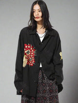 Hummingbird embroidered silk linen jacket