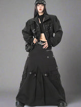 Black metal buckle cargo pocket Skirt