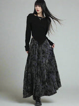 Ghostly velvet pleated long skirt