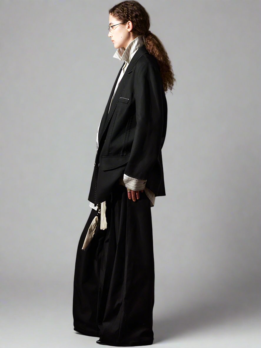 Contrasting flip waist pleated wide-leg pants