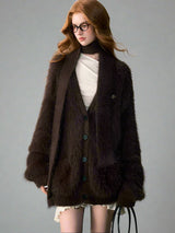 Slouch thickened imitation mink fur cardigan