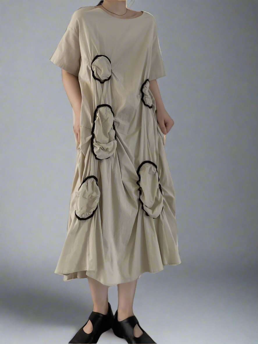 Circle pleated cotton and linen dress