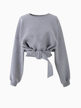 Belt Decoration Short Crew Neck Sweatshirt