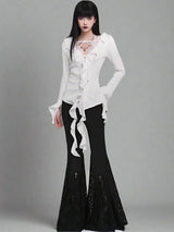 Gothic style black cross flared pants