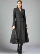 Slim double-breasted british long woolen coat