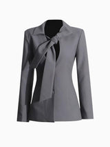 Grey bow tie single breasted waist blazer