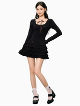 U-neck long-sleeved knitted dress