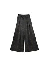 Bamboo leaf print wide-leg pants