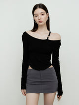 Sexy off-the-shoulder slim stretch T-shirt