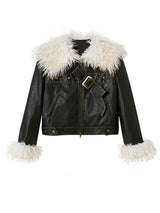 Bowknot fur collar black jacket