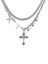 Matte silver cross necklace