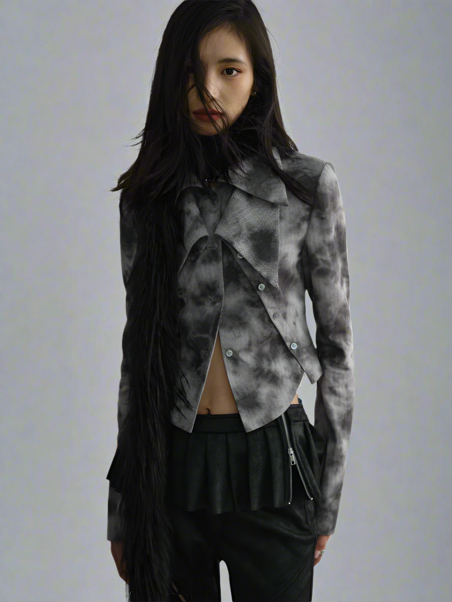 Fake two-piece slim double-collared jacket