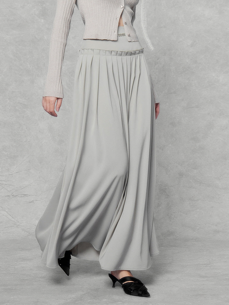 Waist tightening thin satin long skirt