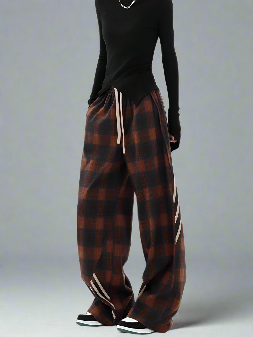 Casual plaid wide-leg pants