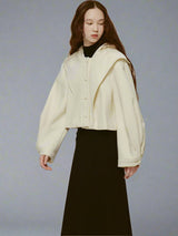 Layered lantern sleeve short hooded cloak wool Coat