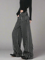 Black and white vertical stripe wide-leg jeans