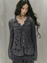 Cutout Two-Piece Design Knitted Cardigan