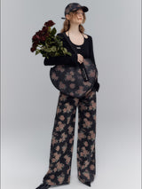 Chic vintage rose-print straight-leg jeans