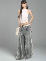 Deconstructed wide-Leg denim pants